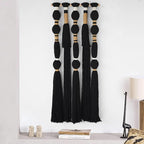 Macrame Wall Hanging Black Sphericity Cotton Tassels Textile Hanging Geometric Yarn Wall Art for Bedroom Living Room Decor 15.7" W x 39" L