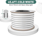 GZBtech Flexible LED Neon Rope Lights 66FT,AC 110-120V Waterproof Strip Light, 120 LEDs/M Cuttable Connectable Neon Lighting for Indoor Outdoor Home Decor/Commercial Building Use-Cold White 20M