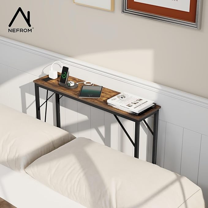 31.5‘’ Console Table, Skinny Entryway Table with Fast-Charging Station, Narrow Long Sofa Table, Behind Slim Couch Table for Entrance, Hallway, Living Room Decor ST-BR80-1