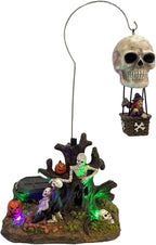 Animated Skull Balloon Ride Halloween Figurine | Spooky Town Collection Accessories with Multi-Color LED, Motion and Sound | 14.13 Inch