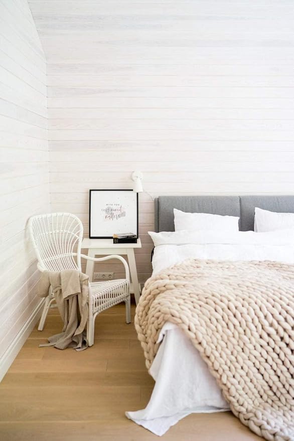 Merino Wool Chunky Knit Throw Blanket, 47x60in, Camel