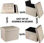 ALASDO Storage Ottoman Footrest Stool Small Ottoman with Storage Foldable Ottoman Foot Rest Footstool Bench for Living Room 17x13x13inches Beige