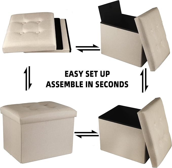 ALASDO Storage Ottoman Footrest Stool Small Ottoman with Storage Foldable Ottoman Foot Rest Footstool Bench for Living Room 17x13x13inches Beige
