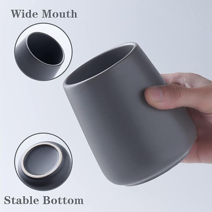 Grey Toothbrush Holder for Bathroom - Ceramic Tooth Brushing Holders, Toothpaste Holder, Reusable Toothbrush Mouthwash Cup, Space-Saving Design for Bathroom Countertop