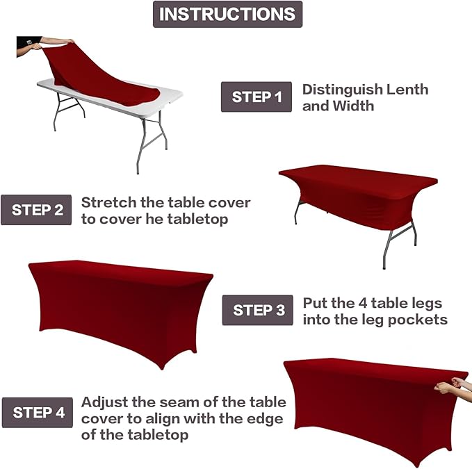IVAPUPU 2 Pack 8FT Table Cloth for Rectangular Fitted Events Stretch Burgundy Table Covers Washable Cover Spandex Tablecloth Protector for Party, Wedding, Cocktail, Banquet, Festival