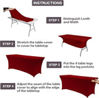 IVAPUPU 2 Pack 4FT Table Cloth for Rectangular Fitted Events Stretch Burgundy Table Covers Washable Spandex Tablecloth Protector for Party, Wedding, Cocktail, Banquet, Festival