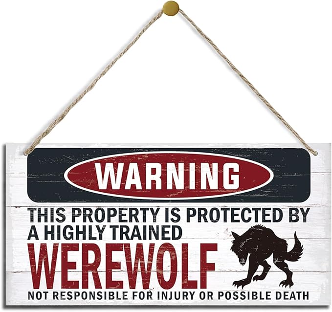 Warning Sign, Werewolf Warning Wood Plaque Sign, Funny Door Signs, Decorative Wood Hanging Suspension Plaque, Farmhouse Wooden Wall Decor, Outdoor Hanging Wooden Signs