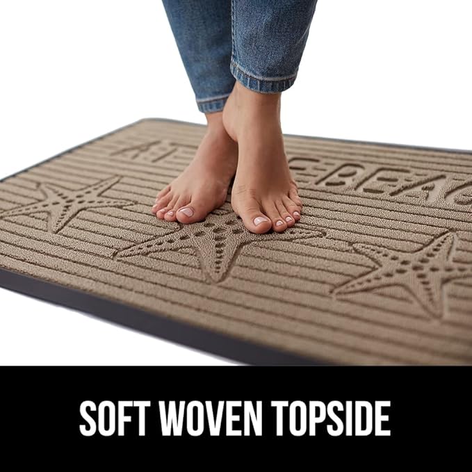 GORILLA GRIP 100% Waterproof All-Season WeatherMax Doormat 35x23, US Designed Natural Rubber, Stain and Fade Resistant, Low Profile Indoor Outdoor Door Mats, Easy Clean Patio Mat, Sand Beach
