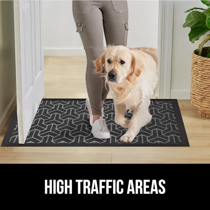 GORILLA GRIP 100% Waterproof All-Season WeatherMax Doormat, 72x24, US Designed Natural Rubber, Stain and Fade Resistant, Low Profile Indoor Outdoor Door Mats, Easy Clean Patio Mat, Slate Geometric