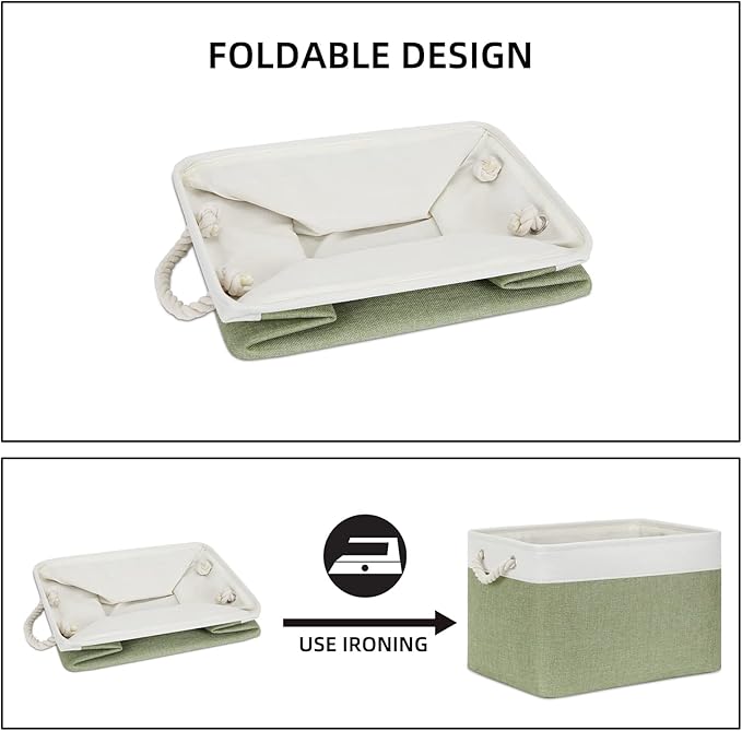 Bidtakay Large Fabric Baskets for Organizing [3-pack] Closet Organizers and Storage Baskets for Gifts Empty Foldable Nursery Baskets for Toy Storage 15 X 11 X 9.5 Inches (White&green)