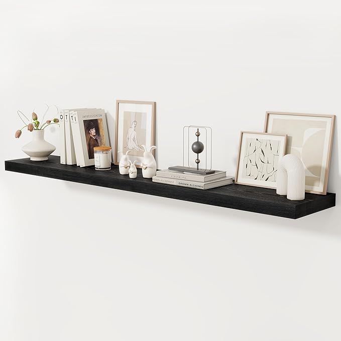 Fun Memories 72 Inch Floating Shelf, 12 Inch Deep Wall Shelf for Fireplace Mantel, Deep Storage Shelves for Home & Office, Wall Shelves with Invisible Bracket, Black, Set of 1