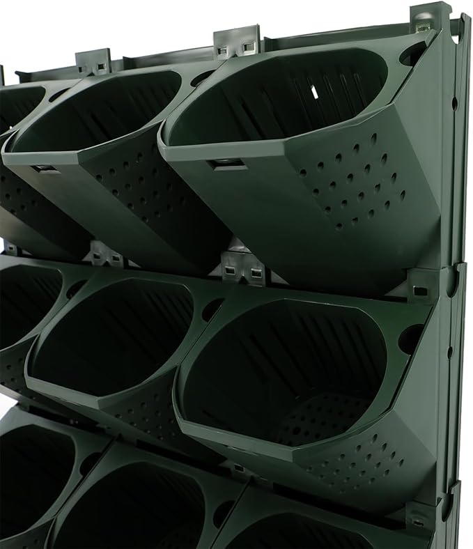 12Pieces 3-Pot Wall Planter Vertical Garden Plant Walls Wall Mounted Vertical Planter with Water-Storage Layer Stackable Wall-Mounted Flower Pot for Gardens, Balconies 180.78lbs Total Capacity (Green)