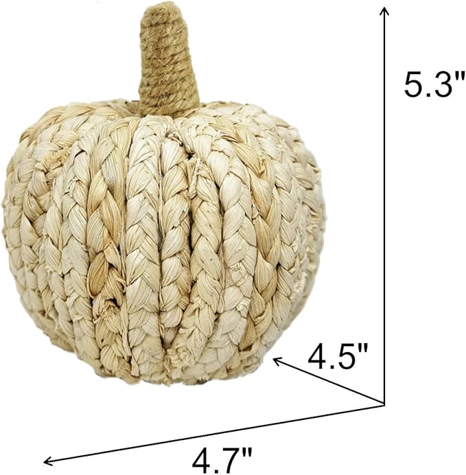 naturevibe 5.3 Inches Braided Cornhusk Pumpkin Decor Set of 4 as Centerpieces for Tables,Natural Corn Stalks Woven Pumpkins for Fall Home Decor,Thanksgiving Decorations or Autumn Harvest Gifts