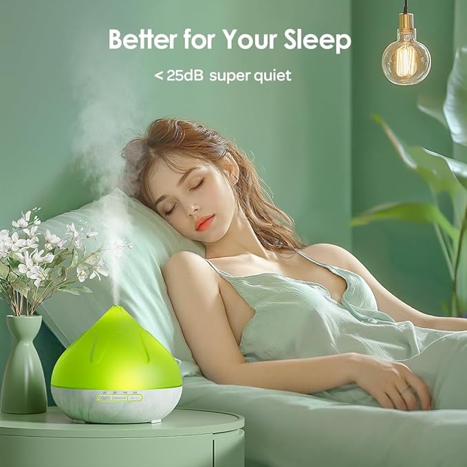 Aroma Diffuser with Essential Oils Set, 500 ML Essential Oil Diffuser with Remote Control, Humidifier with 14 Color Lights for Large Room, 4 Timer Setting, Auto Shut-Off Green