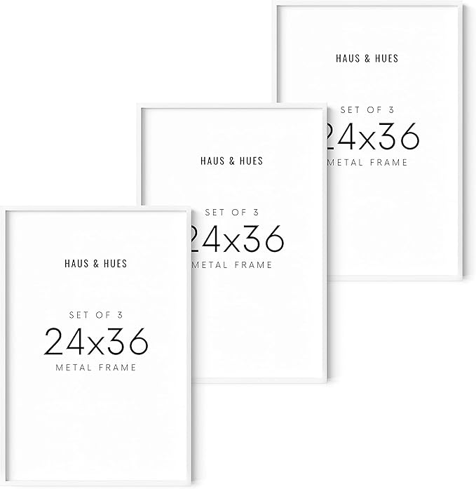 HAUS AND HUES 24x36 White Metal Picture Frames - Features Premium Aluminum, Vertical & Horizontal Hang, Shatterproof Plexiglass - Perfect for Home, Room, Office (24x36 in, White, Set of 3)