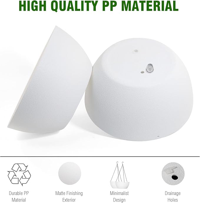 WOUSIWER 13 inch 2Pack Large Hanging Planters for Outdoor Indoor Plants with Drainage Holes and Chain, Round Hanging Flower Pots for Garden Home Porch Decor, White