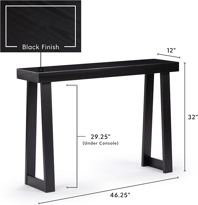 Plank+Beam Solid Wood Console Table, 46.25 Inch, Sofa Table, Narrow Entryway Table for Hallway, Behind The Couch, Living Room, Foyer, Easy Assembly, Black