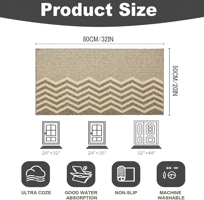 Indoor Doormat, Non-Slip Front Door Mats, Outdoor Welcome Mat Washable, Low Profile Indoor DoorMats for Entryway, Floor Inside Back Door Mats (20"x32")