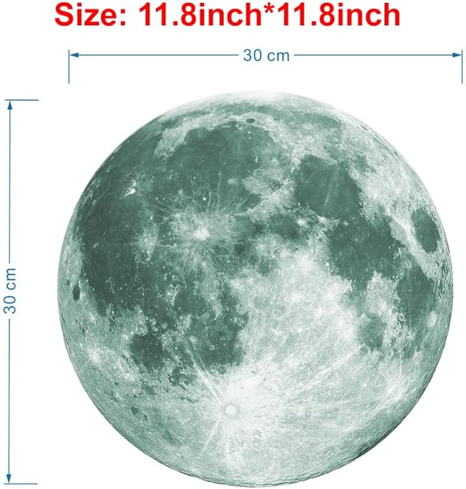 Quanhaigou Glow in The Dark Wall or Ceiling Moon Stickers – Green Luminous Big Moon Wall Stickers DIY Decor for Kid Room