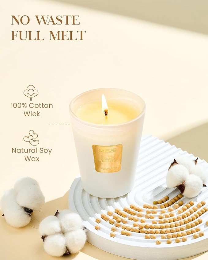 M&SENSE Creamy Vanilla Pie Scented Natural Soy Wax Candle, 14.1oz 60 Hours Long Lasting Slow Burning Candles for Home Decor, Aromatherapy Candle for Stress Relief