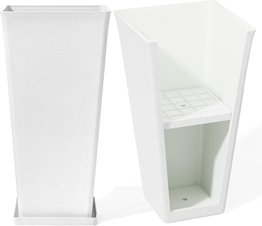 LA Jolie Muse 30 inch Tall White Planters Set of 2,Indoor/Outdoor Rectanglar Large Planters,V Shaped Taper Planters for Front Door.