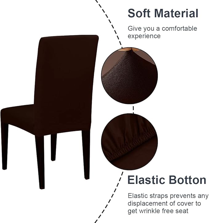 JQinHome 6 Pcs Dining Chair Slipcover,High Stretch Removable Washable Chair Seat Protector Cover for Home Party Hotel Wedding Ceremony (Pack of 6, Coffee)
