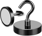 MIKEDE Black Magnetic Hooks Heavy Duty, 150LB+ Strong Neodymium Magnets for Refrigerator, Magnetic Hooks with Epoxy Coating for Hanging, Magnets with Hooks for Cruise, Home, Workplace - 10 Pack