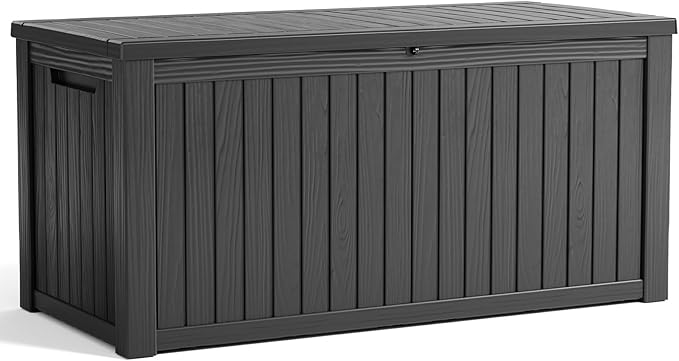 180 Gallon Resin Deck Box, Lockable Patio Outdoor Storage Box for Furniture, Garden Tools and Tools Storage, Waterproof Outside Storage Boxes - Black