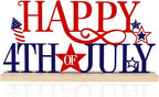 COCHIE Metal Happy 4th of July Sign, Red Blue and White Decorations for Home, Office, Shelf, Mantel, Indoor, Fouth of July Decoration, Patriotic Star Decor (Independence Day)