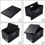 PRANDOM Large Foldable Storage Bins with Lids [3-Pack] Leather Fabric Collapsible Storage Boxes Organizer Containers Baskets Cube with Cover for Home Bedroom Closet Office Black(17.7x11.8x11.8)