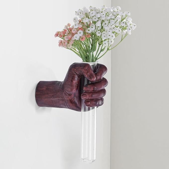 Wall Sculptures, Hand Vases Home Decor, Wall Mount Art Sculpture, Unique Wall Art Statue, Funky Flower Vase Decorations, Modern Eclectic Hanging Decor,Glass Test Tube Vase