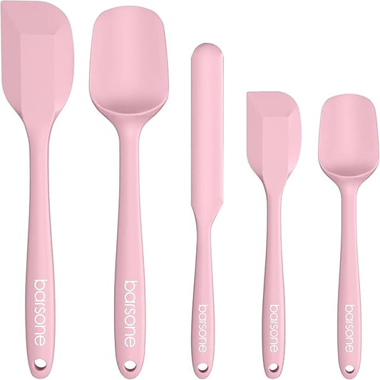 Barsone 5-Piece Silicone Spatula Set（ Heat Resistant 446°F Food Grade BPA Free, Nonstick Cookware Safe Dishwasher Safe Kitchen Tools for Baking, Cooking, Stirring, Pink）