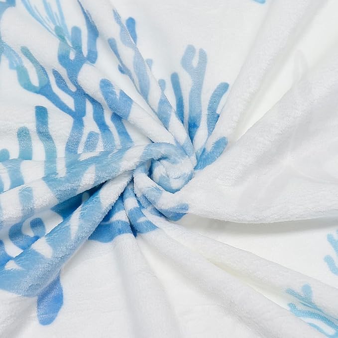 Blue Ocean Beach Throw Blanket Nautical Coastal Bed Blanket Starfish Seashell Coral Blankets Super Soft Flannel Fleece Throw Blanket for Couch Bed Decor “60 x80”