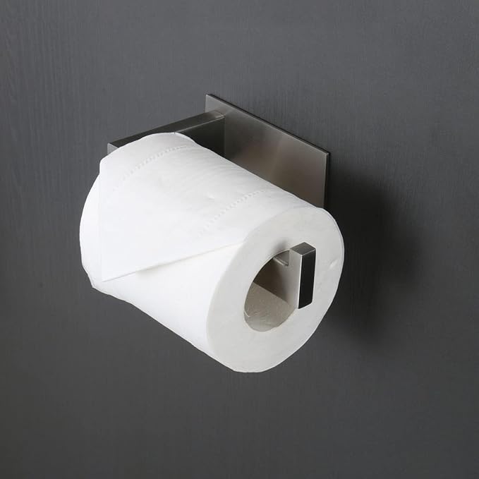 Toilet Paper Holder, Self Adhesive Tissue Holder Stainless Steel Rustproof Paper Roll Holder, No Drilling Easy to Install, Toilet Paper Rack Suitable for Office, Bathroom (2, Brushed Nickel)