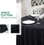 Surmente Black Tablecloth for Round Tables, 108-inch Round Table Cloths for Weddings, Banquets, or Restaurants