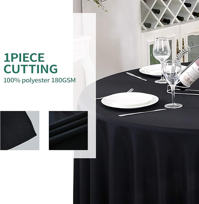 Surmente Black Tablecloth for Round Tables, 90-inch Round Table Cloths for Weddings, Banquets, or Restaurants