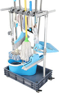 Broom And Mop Holder Put Wet Mops Movable Floor-Mounted Mop Rack Floor Standing Cleaning Tool Cart Storage For Garden Garage Schools, Hospitals, Factories, Hotels,Property Companies (12racks)