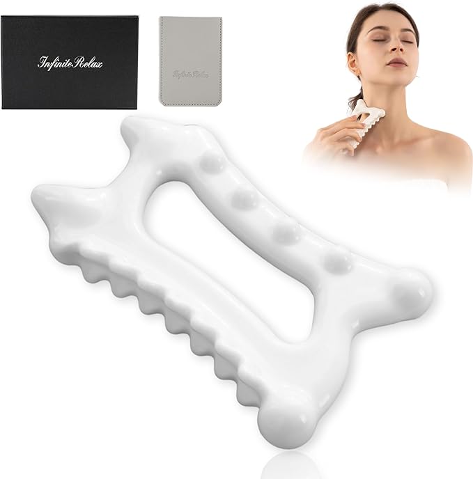 Ceramic Gua Sha Massage Tool, Advanced Face&Body Gua Sha Tools Skin Care for Mother Women Men, Korean Gua Sha Facial Tools (Dual Row of Massage)