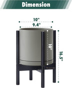 D'vine Dev Ceramic Planter with Ebony Stand - 10 Inch Modern Round Flower Pot with Wood Planter Holder, Grey, 55-B-L-3