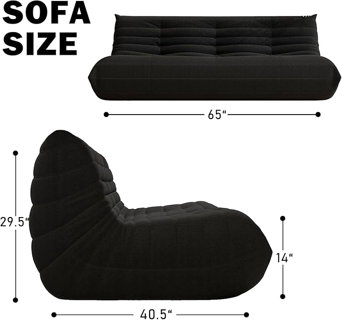 Big Bean Bag Chairs for Adults, 3 Seater Large Bean Bag Chair Sofa, Fireside Chair Lazy Sofa Chair with High Density Comfortable Foam, Modern Bean Bag for Living Room, Bedroom, Office (Black)