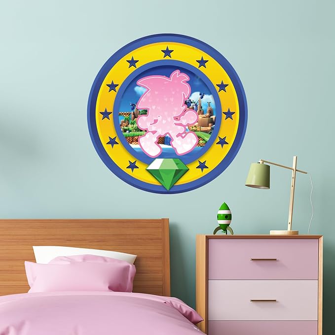 Speed Hero Wall Decal – Removable Vinyl Wall Art with Chaos Emerald Design – Gaming Room, Bedroom & Playroom Decor (Speed Hero)