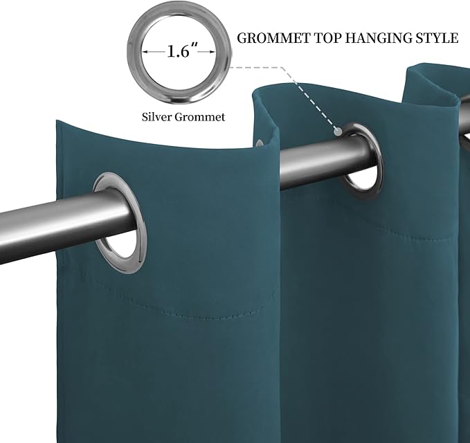 Easy-Going Blackout Curtains for Bedroom, Solid Thermal Insulated Grommet and Noise Reduction Window Drapes, Room Darkening Curtains for Living Room, 2 Panels (52x46 in,Bluestone)