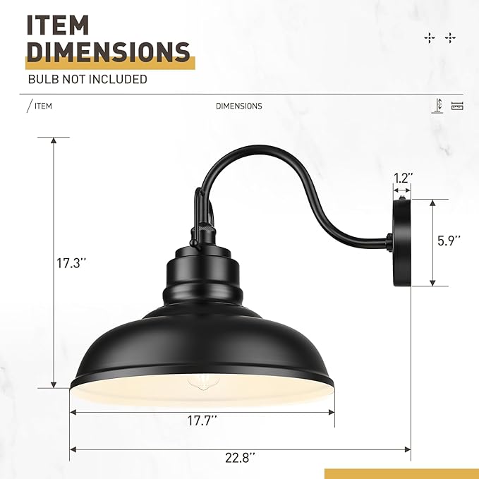 zeyu 2 Pack Dusk to Dawn Outdoor Wall Sconce, Gooseneck Barn Light Fixtures for Front Porch, Exterior Wall Mount Light in Matte Black Finish, 016-1BL-PC-2 BK