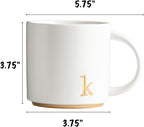 COLLECTIVE HOME - Monogram Ceramic Mugs, 15 oz Golden Initial Coffee Cups, Elegant Alphabet Tea Mugs, Elegant Personalized Mug with Gift Box, Luxurious Cups for Office and Home (k)