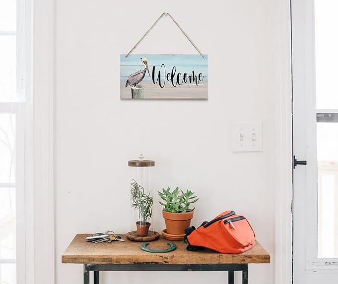 Rustic Hanging Welcome Wood Sign, 12 * 6inch - Farmhouse Porch Wall Art