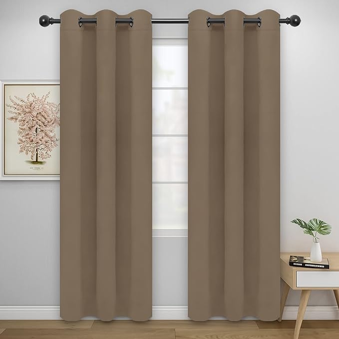 Easy-Going Blackout Curtains for Bedroom, Solid Thermal Insulated Grommet and Noise Reduction Window Drapes, Room Darkening Curtains for Living Room, 2 Panels(42x84 in, Camel)