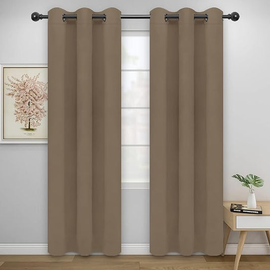 Easy-Going Blackout Curtains for Bedroom, Solid Thermal Insulated Grommet and Noise Reduction Window Drapes, Room Darkening Curtains for Living Room, 2 Panels(42x84 in, Camel)