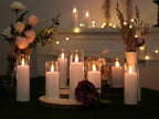 Amagic Pure White Flameless Candles, Battery Operated Candles, Acrylic Flickering LED Pillar Candles with Remote Control and Timer, 3D Wick, Yellow and Blue Glow, D2.2 xH5 6" 7", Set of 9