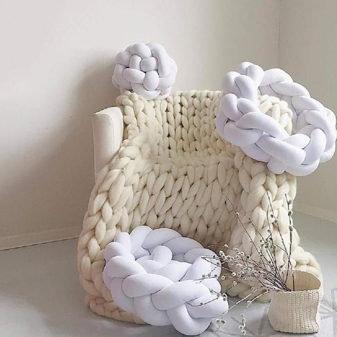 Chunky Knit Blanket Hand Made Merino Wool Throw Boho Bedroom Sofa Home Decor Giant Yarn(Ivory White 40"x80")