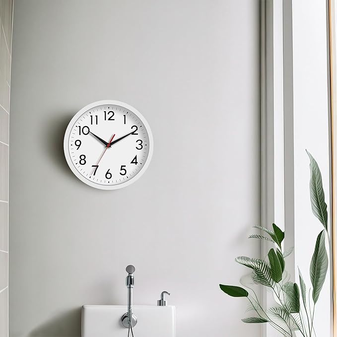 12 Inch Wall Clock Battery Operated Silent Non Ticking Analog Modern Decorative for Office Kitchen Outdoor Living Room Classroom Bedroom Bathroom School(White)